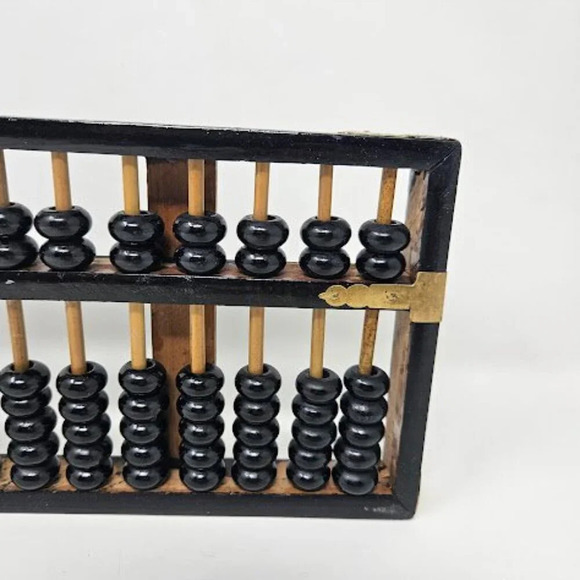 Vintage Black Stained Wood Bead Counter Brass Trim Abacus Counting Tool - Picture 6 of 11